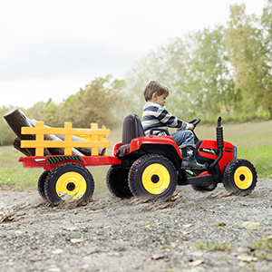 TEOAYEAH 2x35W Powerful Motors EVA Tires Ride on Tractor with Parent Control, 12V 7Ah Kids Electric Tractor Blutooth Music&USB, Detachable Trailer, Safety Belt, 7-LED Lights