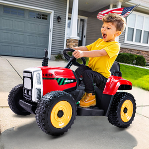TEOAYEAH 2x35W Powerful Motors EVA Tires Ride on Tractor with Parent Control, 12V 7Ah Kids Electric Tractor Blutooth Music&USB, Detachable Trailer, Safety Belt, 7-LED Lights