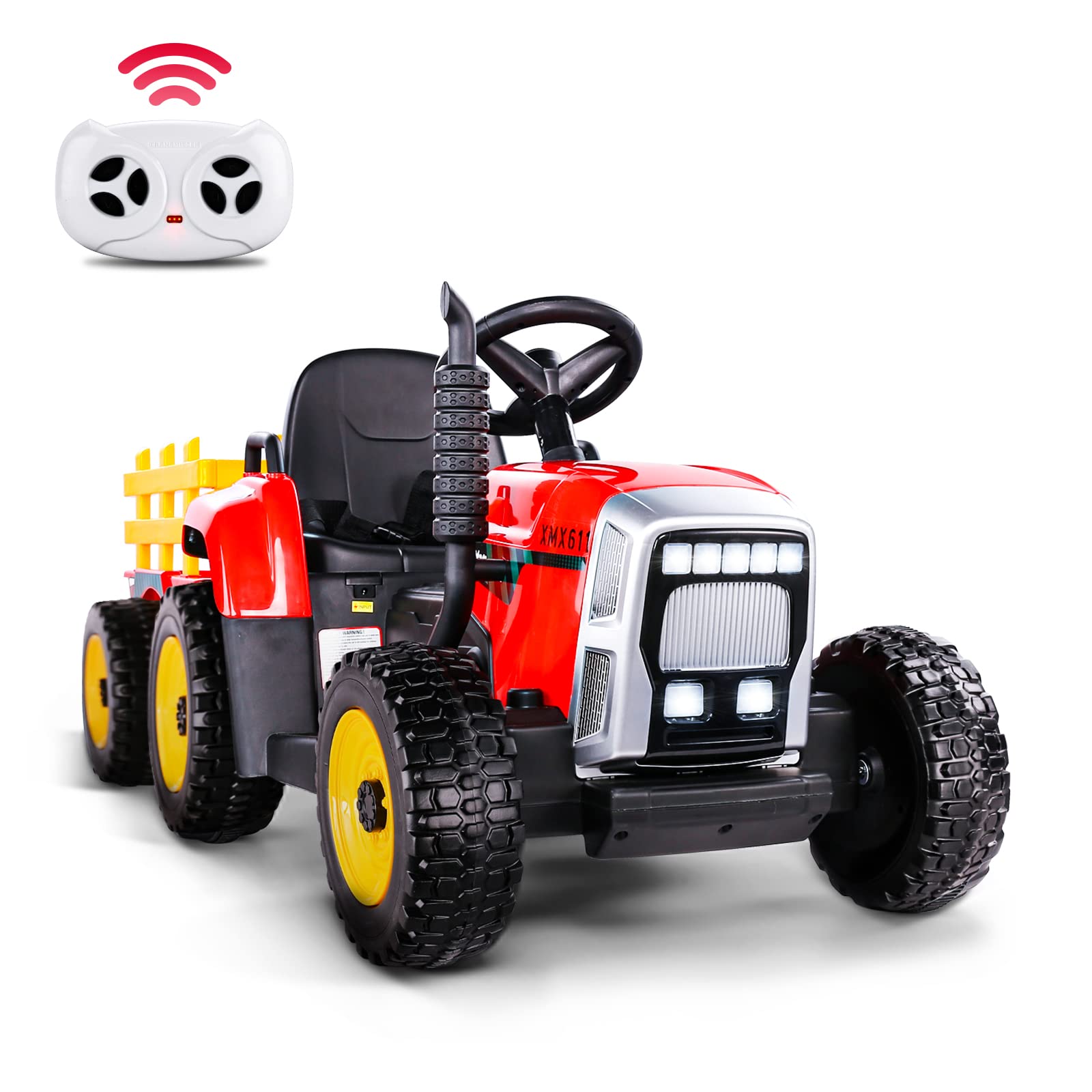 Kids Ride on Tractor with Remote Control, 12V Battery Powered Electric Tractor for Kids Bluetooth Music/USB, 3-Gear-Shift, Safety Belt, 25W Dual Motors, 7-LED Lights